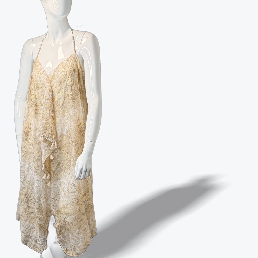 Pool To Party Womens Grecian Kaftan Gold Foil Sleeveless Zabayon One Size NEW